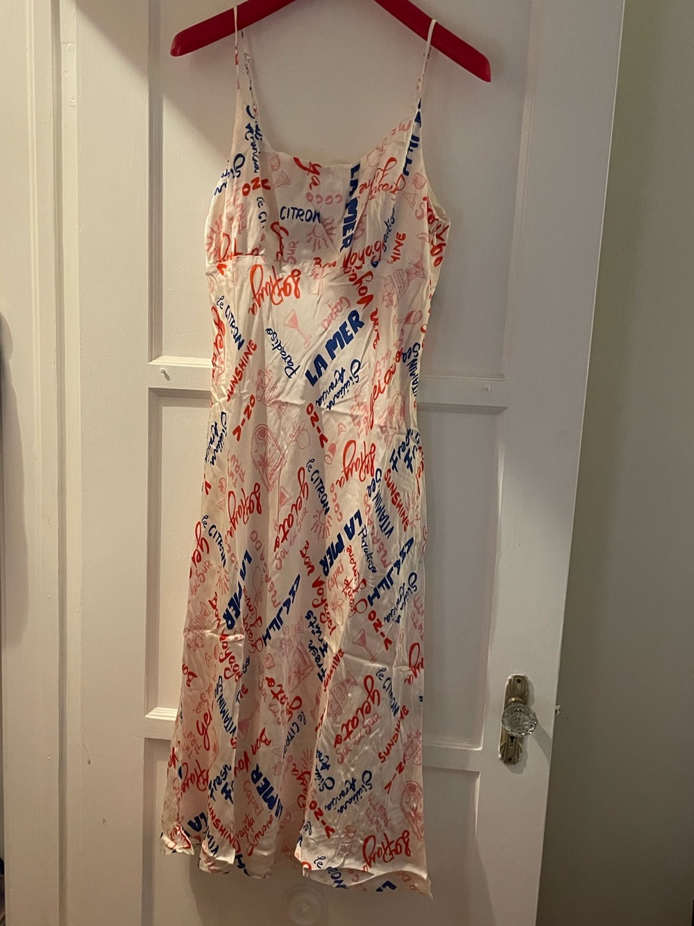 Astr French🇫🇷Poetry🖋️Midi Slip Dress in White, Blue & Red - Sz L NWT - Picture 5 of 10